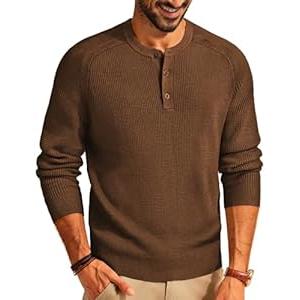 PJ PAUL JONES Men's Henley Sweater Shirt Pullover Sweater Crewneck Jumper Knitwear Coffee M