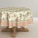 Horaldaily Floral Bordered French Tablecloth 9090 Inch Round, Pink Birds Elegant Vintage Washable Seasonal Table Cover for Party Picnic Dinner Decor