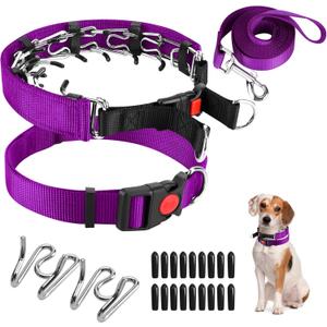 Prong Training Collar with Comfort Tips and Quick Release - Dog Choke Pinch Collar with Nylon Cover - Classic Collar and Leash for Small to Large Dogs (Medium, 3mm, 14-18'' Neck, Purple)