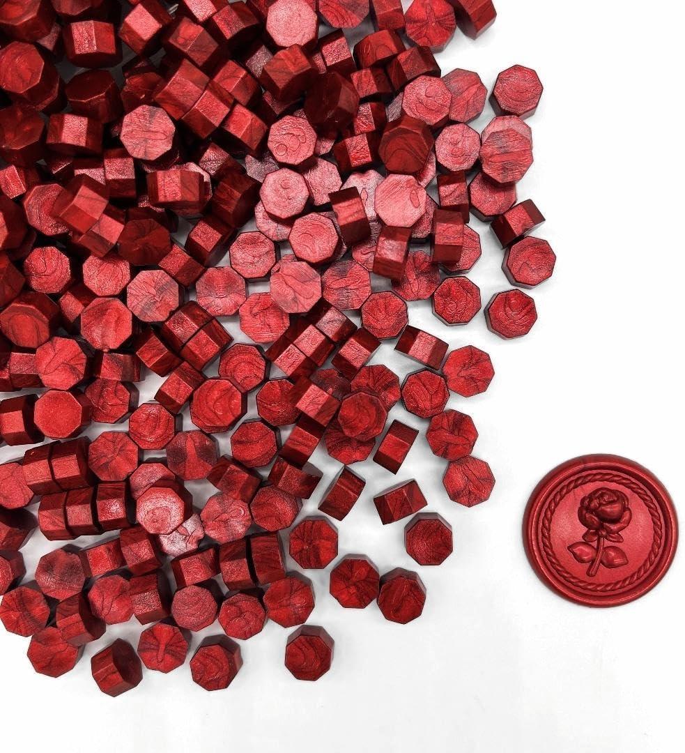 600pcs Sealing Wax Beads for Wax Seal Stamp, Perfect for Gift Sealing, Letter Sealing, Crafting Projects, Invitations Cards Sealing, Envelopes Sealing (Metallic Red)