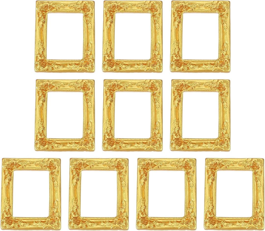 Uxcell 10pcs Vintage Resin Picture Frames, Mini Tiny Photo Frame Rectangle Jewelry Display Prop for DIY Table Top Photography Wedding Decor, Gold, 1.5 x 1.2