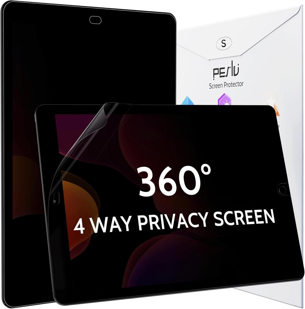 Peslv 360 Privacy Screen for iPad 9th 8th 7th Gen - 10.2 Inch, Anti Glare Blue Light Spy Filter Private Cover, High Sensitive Bubble-Free Easy Install Black Security Protector