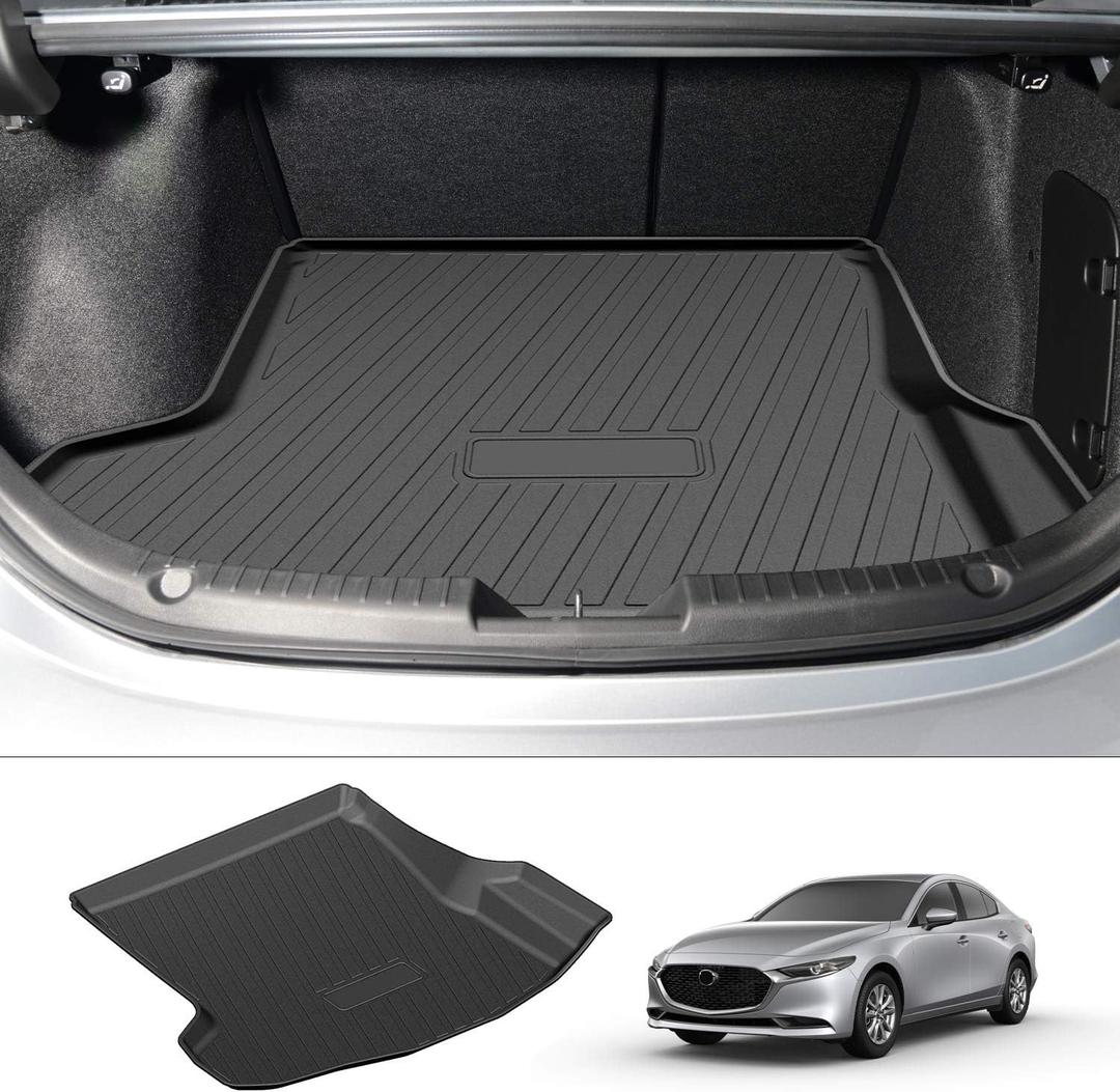 Powerty Trunk Mat for 2019-2024 2025 Mazda 3 Sedan Accessories All Weather TPO Rear Cargo Liner(Not for Hatchback) (Mazda 3 Sedan 2019-2025)