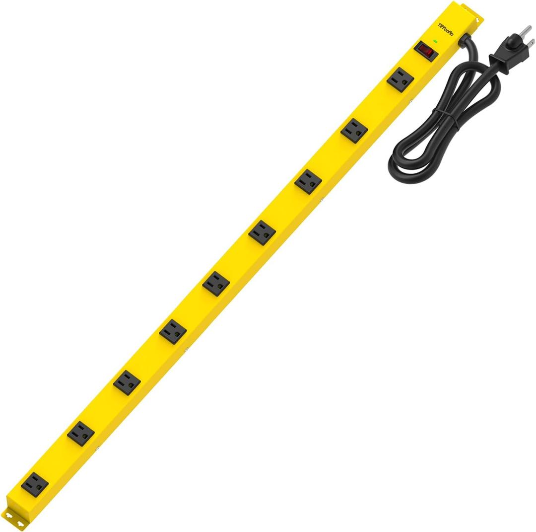 TiFFCOFiO Metal Power Strip, 9 Widely Space Outlets, Wall Mountable Power Strip Surge Protector, 6 FT Extension Cord,15A/1875W, ETL Listed (9 Outlet)