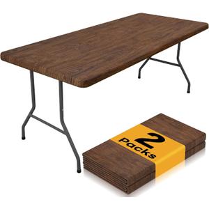 Smiry 2 Pack Rectangle Table Cloth 6 Foot, Waterproof Elastic Fitted Tablecloths, Windproof Washable Polyester Table Cover for Picnic, Camping, Outdoor (Brown, 30"x72")