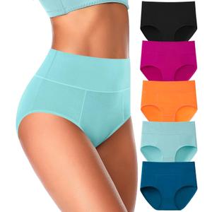 ASIMOON High Waisted Cotton Underwear for Women Plus Size Slight Tummy Control Full Coverage Panties Briefs Ladies Pack (X-Large, Multicolor-01-5pack)