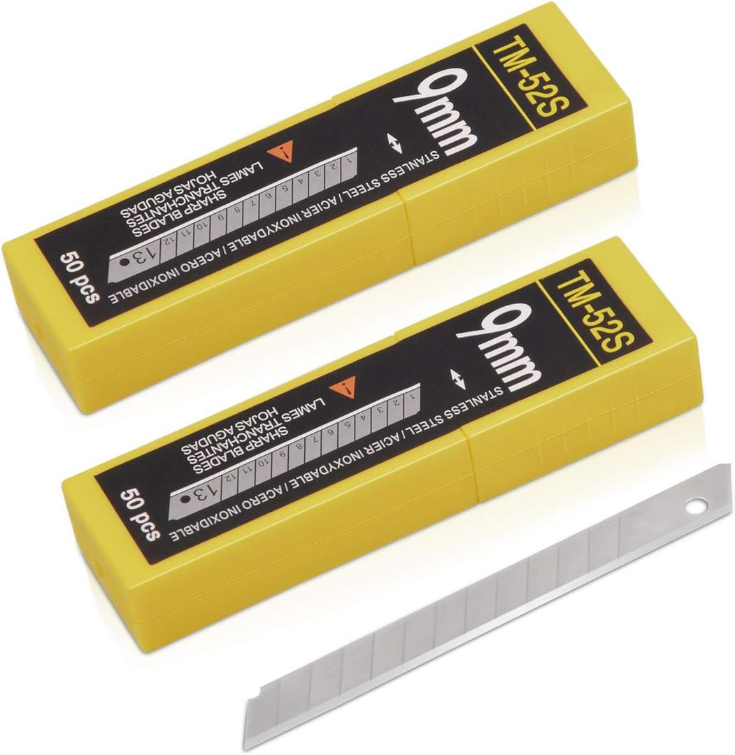 Gomake 9mm Utility Knife Replacement Blades, Snap Off Blades for 9MM Universal Art Knife,Stainless Steel Blades Use in Office, Home, Arts, Crafts - 100PCS
