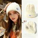 Womens Winter Knitted Beanie Hat Knit Warm Fleece Lined Beanie Knit Chunky Womens Snow Cap (Beige)