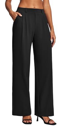 Heathyoga Womens Dress Pants Pull On Wide Leg Stretchy Work Pants Women Business Casual Outfits Slacks for Women Trousers Black, Small