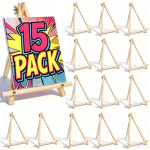 15 Pack 9 Inch Wood Easels, Tabletop Painting Easel Stand for Canvas, Photo & Sign Display - Portable Tripod Art & Craft Easels for Kids and Adults