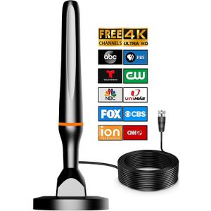 Digital TV Antenna for Smart Tv Indoor Antenna for Tv Without Cable with 360 Reception Strong Magnetic Base, tv Antenna for Local Channels, Supports 1080P and 4K -10ft Long CablesDark Orange