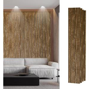 Wood Slat Acoustic Wall Panels for Interior Wall Decor Vintage Retro Metal-Look Decorative Wall Paneling, Sound Absorbing Panel for Accent Wall, Studio & Home Office (Antique Brass Patina)
