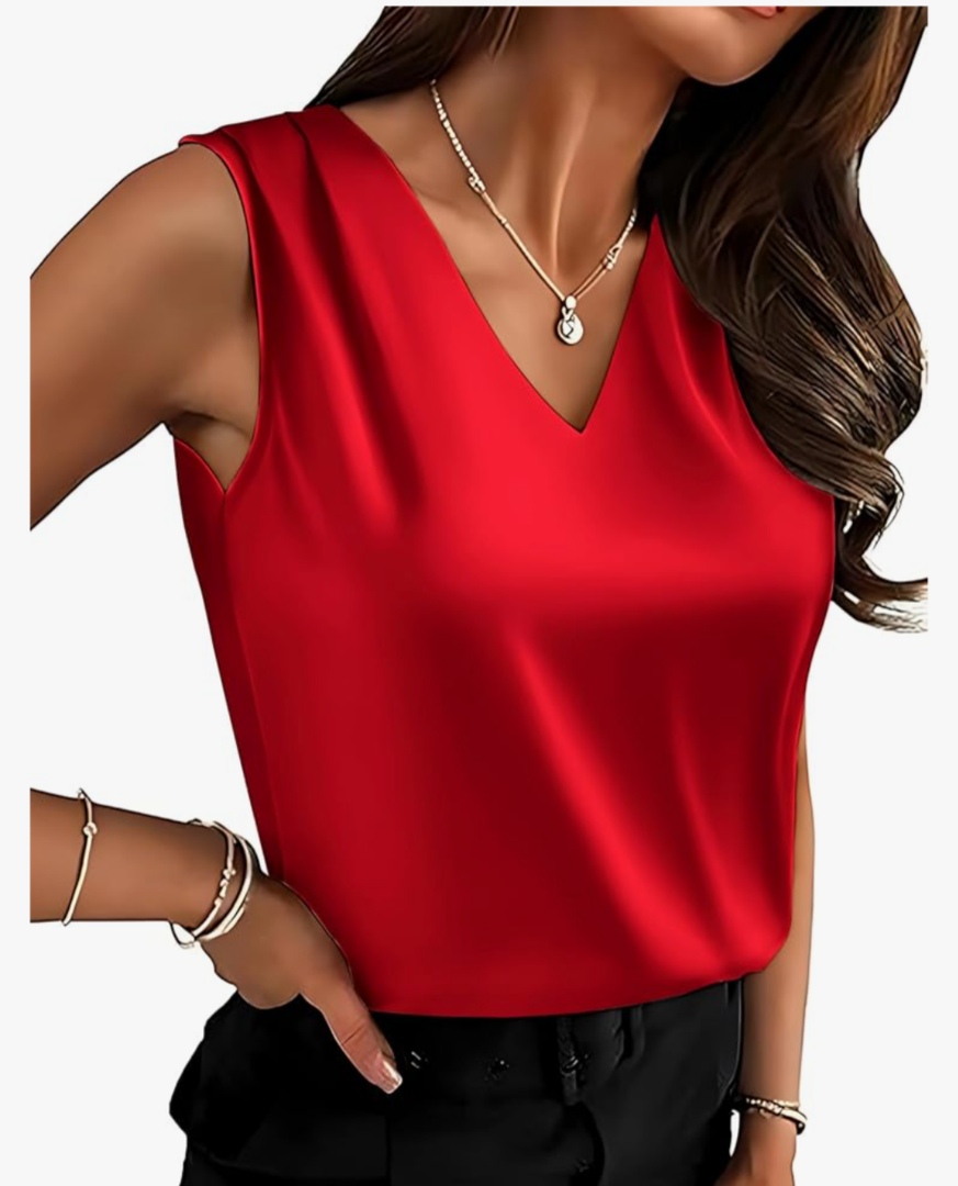 Mawor Womens Silk Satin Summer Camisole Tank Tops Trendy Sleeveless V Neck Blouses Dressy Casual Business Shirts 2XL