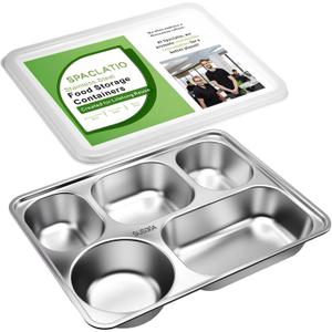 Stainless steel bento Box - 5-Compartment lunch box with PP lid, Reusable meal preparation food storage, BPA-free 18/8 Stainless steel snack container.