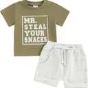 Toddler Baby Boy Summer Clothes Letter Print Short Sleeve Shirt Tops and Shorts Set Summer Outfit 2Pcs (0-6 Months)