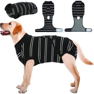 Kuoser Dog Surgery Recovery Suit for Female Male Dogs, Stripes Spay Neuter Anti-Licking Dog Onesie, Surgical Suit Snugly Pet Post Surgery Vest Bodysuit for Abdominal Wounds Skin Disease, Black 2XL (XX-Large (Back: 24.8" - 29.5"; Weight: 70+ LB))