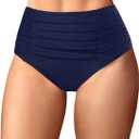 Holipick Bathing Suit Bottoms for Women - High Waisted Bikini Bottoms Ruched Tummy Control Swimsuit Bottom (Medium, Navy Blue)