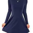 ANRABESS Women's Long Sleeve A-Line Mini Dress 2025 Fall Boat Neck Semi Formal Fit and Flare Casual Business Short Dresses Navy Blue Medium