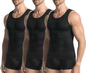 JESIDO 3 Pack Compression Shirt Men Slimming Body Shaper Tummy Control Vest Workout Tank Top Shapewear Large