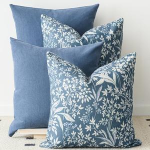 Komollocoe Decorative Throw Pillow Covers Set of 4 Modern Boho Couch Pillow Covers for Sofa Living Room Bed Home Decor(Botanical Blue, 18" x 18" (Pack of 4))