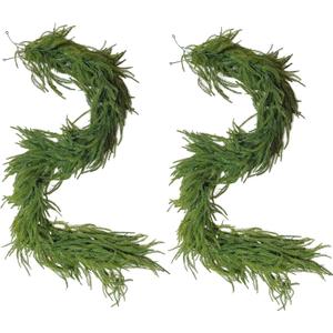 PHYTIGRO 2pcs 6FT Artificial Christmas Decorations Norfolk Pine Real Touch Stems Tree,Indoor Outdoor Garland for Mantle Window Wall Greenery Home Decor