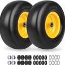 GICOOL 2-Pack 13x5.00-6 Flat Free Lawn Mower Tire and Wheel Assembly, 13" Solid Smooth Tread PU Tire with 3/4" or 5/8" Bearing, 3.25"-5.9" Adjustable Centered Hub for Zero Turn Mowers