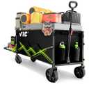 26x12 VIC Collapsible Folding Wagon Extra Long Extender Wagon Cart,Beach Wagons Cart Heavy Duty Foldable, Utility Grocery Car with Side Pocket for Camping Garden Sports, V1