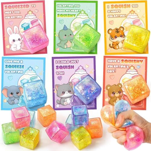 Class Valentines Day Gifts for Kids, 13 Pack Valentine Cards for Kids School with Ice Stress Cube, Squeeze Toy for Classroom Valentines Day Gifts Exchange, Valentine Party Favors Prize for Boys Girls