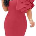 XXTAXN Women's Cocktail Bodycon Ruffle Sleeveless Formal Midi Pencil Dress Rose 2XL