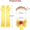 3 Pcs Princess Rose Crown Tiara Hair Bow Yellow Gloves Women Dress Up Party Costume Accessories