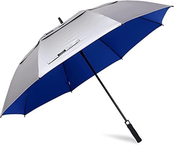 G4Free 47/54/62/68 Inch UV Protection Golf Umbrella Auto Open Vented Double Canopy Oversize Extra Large Windproof Sun Rain Umbrellas (Blue/Silver)