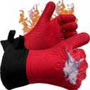 Ekogrips Plus Oven Gloves with Fingers, Comfy Waterproof Silicone Oven Mitts Heat Resistant with Long Cuff, Insulated BBQ Gloves Perfect for Grilling, Baking, Smoker, Canning, Pizza, Red, Hot Mitts (OSFM)