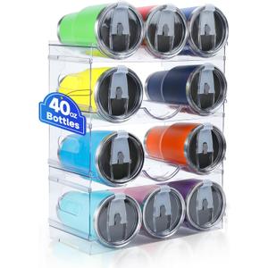 [Large Compartment] Water Bottle Organizer for Stanley 40 oz, 4 Pack Stackable Water Bottle Organizer, Clear Water Bottle Holder for Tumbler Travel Mug Cup, Kitchen Pantry Organization and Storage