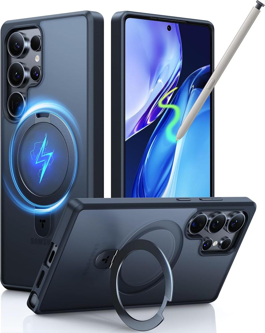 TORRAS Upgraded Magnetic & Stand for Samsung Galaxy S25 Ultra Case, [Fit for Magsafe] [12FT MilGrade Drop Protection] Shockproof Translucent Slim for Samsung Galaxy S25 Ultra Case, Black