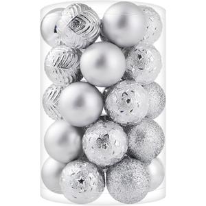 34ct Silver Mini Christmas Ball Ornaments Shatterproof Plastic Christmas Tree Decorations for Xmas Party Home Office Holiday Decor -Small Size (1.57"/ 40mm)
