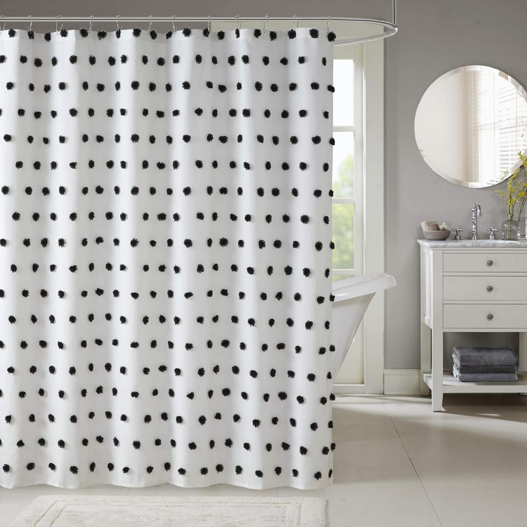 Madison Park Sophie Trendy Shower Curtain with Textured Pom-Poms Accent, Modern Bathroom Dcor, Machine Washable Bath Privacy Screen, 72 in x 72 in, Black/White Madison Park Sophie Trendy Shower Curtain with Textured Pom-Poms Accent, Modern Bathroom Dcor, Machine Washable Bath Privacy Screen, 72 in x 72 in, Black/White