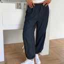 Fisoew Womens Wide Leg Track Pants Casual Elastic Waist Bow Tie Y2K Baggy Sweatpants with Pockets Navy (Blue)