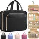 HOTOR Travel Toiletry Bag for Women & Men, Waterproof Makeup Bag with Hanging Hook and Multiple Pockets, Cosmetic Bags for Women, Travel Essentials, 11.2'' x 3.2'' x 8.9'', Black (Medium)