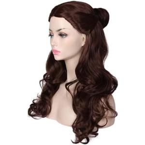 ColorGround Women’s Long Wavy Brown Prestyled Cosplay Costume Wig with Detachable Bun