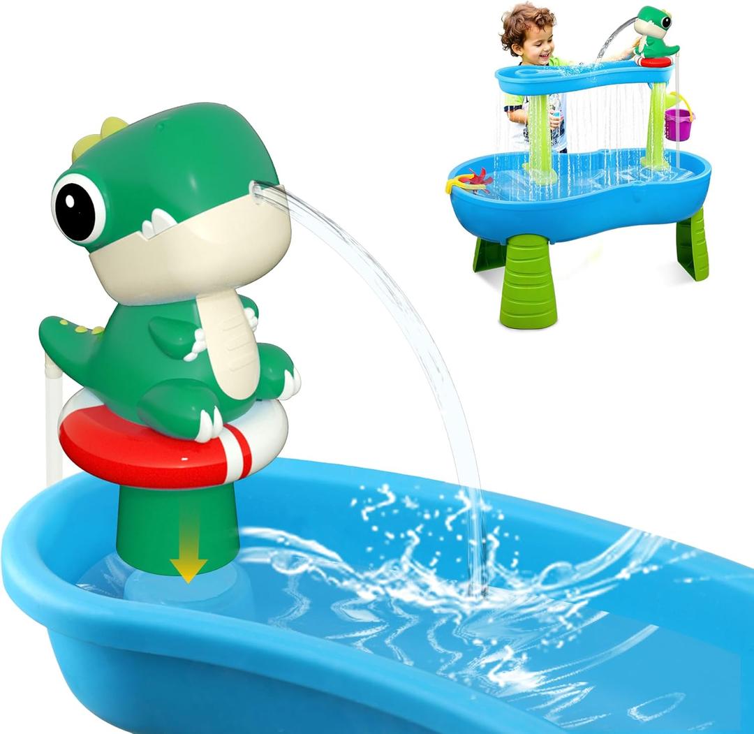 Dinosaur Battery Powered Water Table Pump Continuous Flow for Water Tables - Cordless, Rechargeable,No Damage Installation Outdoor Play Accessories for Kids (no Water Table Included) (Green)