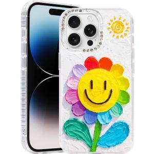 Compatible with iPhone 12 Pro Max Case,with [Soft Slim][Camera Protection] Cute Rainbow Flower Aesthetic Phone Cover Anti-Yellowing Shockproof Protective Cover for Women Girl-White