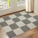 Checkered Rug 2x3 Washable Soft Rug Low-Pile Boho Rugs for Living Room with Non-Slip Backing for Bedrooms, Classroom, Dining Room, Office, Kids Playroom (Khaki)