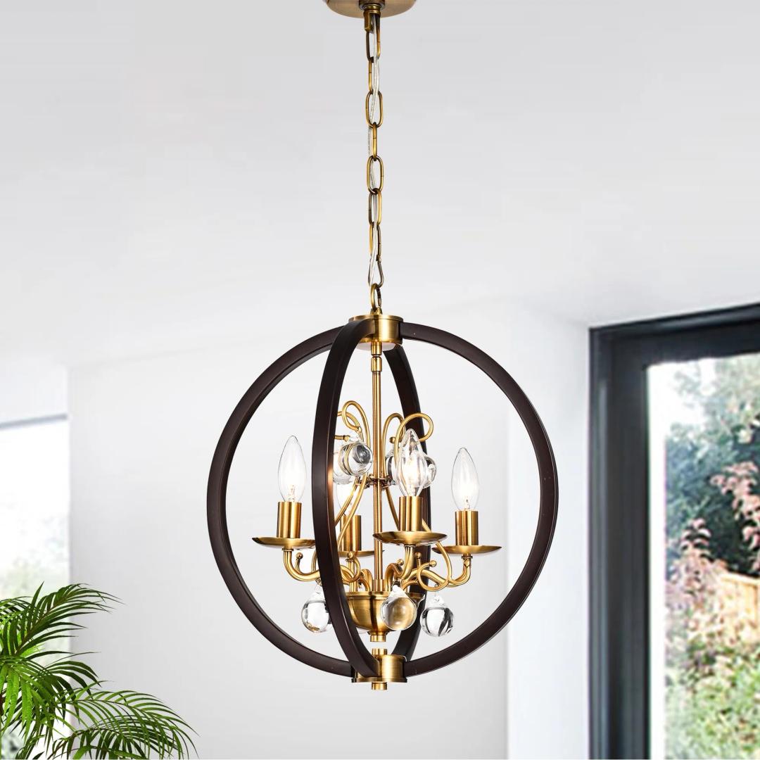 Inori Matte Black/Gold 4-light Chandelier