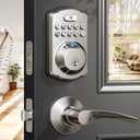Veise Fingerprint Door Lock with 2 Lever Handles - Keyless Entry Door Lock, Electronic Keypad Deadbolt, Digital Smart Code & Front Handle Sets, Auto-Locking, Easy Installation, Satin Nickel