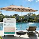 AreShark 13 FT Patio Umbrella with Solar Lights, Double-Sided Outdoor Table Umbrellas with Crank, Large Rectangular Market Umbrella for Porch, Lawn, Pool, Backyard, Beige