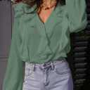 MEROKEETY Womens Spring Summer Long Sleeve Ruffle Blouse 2026 Dressy Casual Top V Neck Trendy Work Business Work Shirts (Green, S)