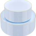 PULOTE 100PCS Blue Plastic Plates - Disposable Light Blue Include 50 Dinner & 50 Dessert/Salad Plates for Party, Wedding & Birthday
