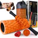 5 in 1 Foam Roller Set for Deep Tissue Muscle Massage, Trigger Point Fitness Exercise Foam Roller, Massage Roller, Massage Ball, Stretching Strap, for Whole Body(Orange-Black)