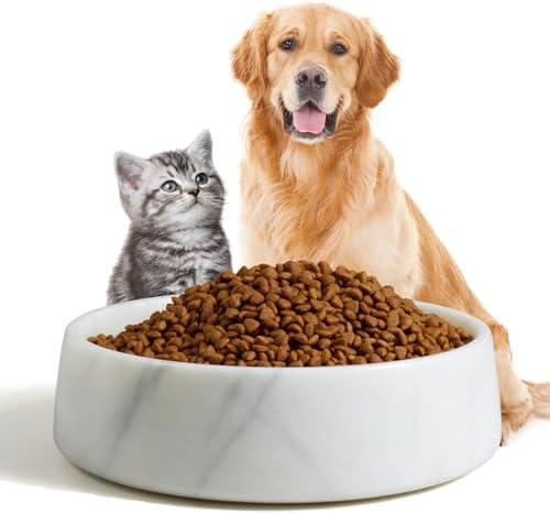 SAMAH White Marble Dog Bowl, Non-Slip Non-Tipping Heavy Dog Food Bowl, Large Weighted Stone Dish, Natural Marble Pet Water Bowl, Easy to Clean, Perfect Gift for Cat & Dog Lovers, Holds 6 Cups(6 lbs)