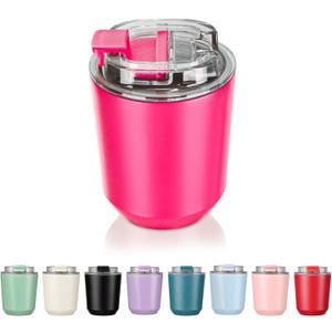 Puraville Insulated Tumblers with Lid, 10 oz Travel Coffee Mug Stainless Steel Vacuum Cup, Leak Proof Reusable Double Walled Coffee Tumbler for Iced and Hot Drinks, Fuchsia